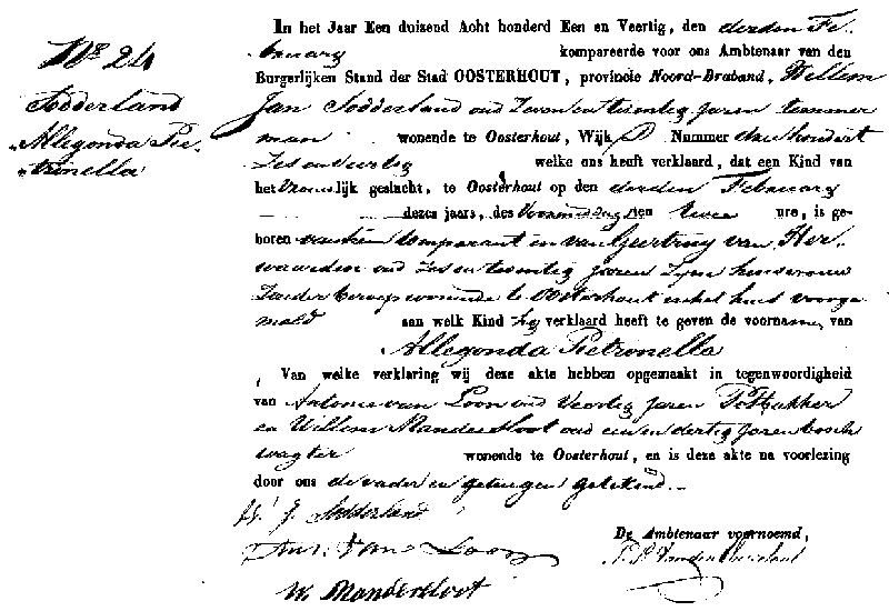 Akten van geboorte van Allegonda Pietronella Sodderland